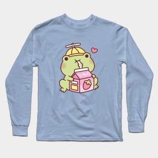 Cute Frog Loves Strawberry Milk Long Sleeve T-Shirt